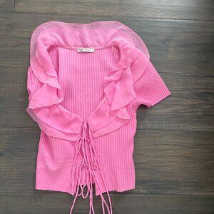 ZARA Pink tie crop top, like new only worn once